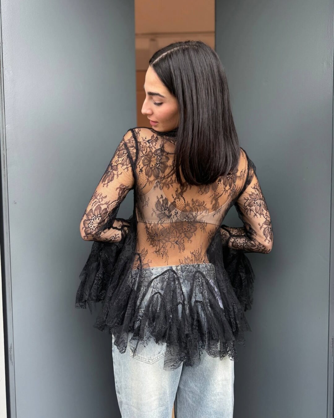 OF - Camicia Piper pizzo voulant nero