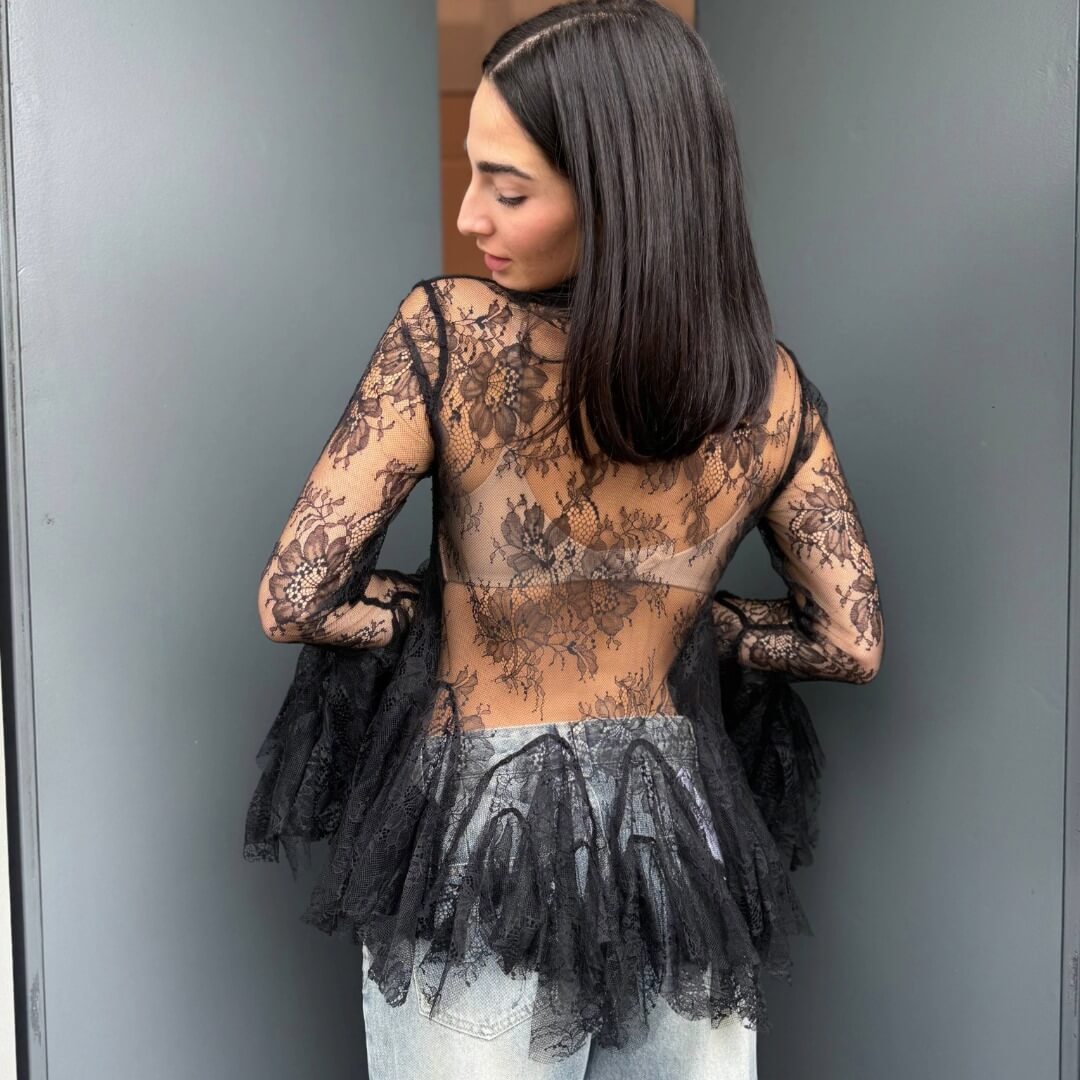 LM - Camicia Piper pizzo voulant nero