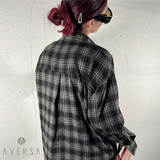 OF - Camicia Square nero/grigio con strass