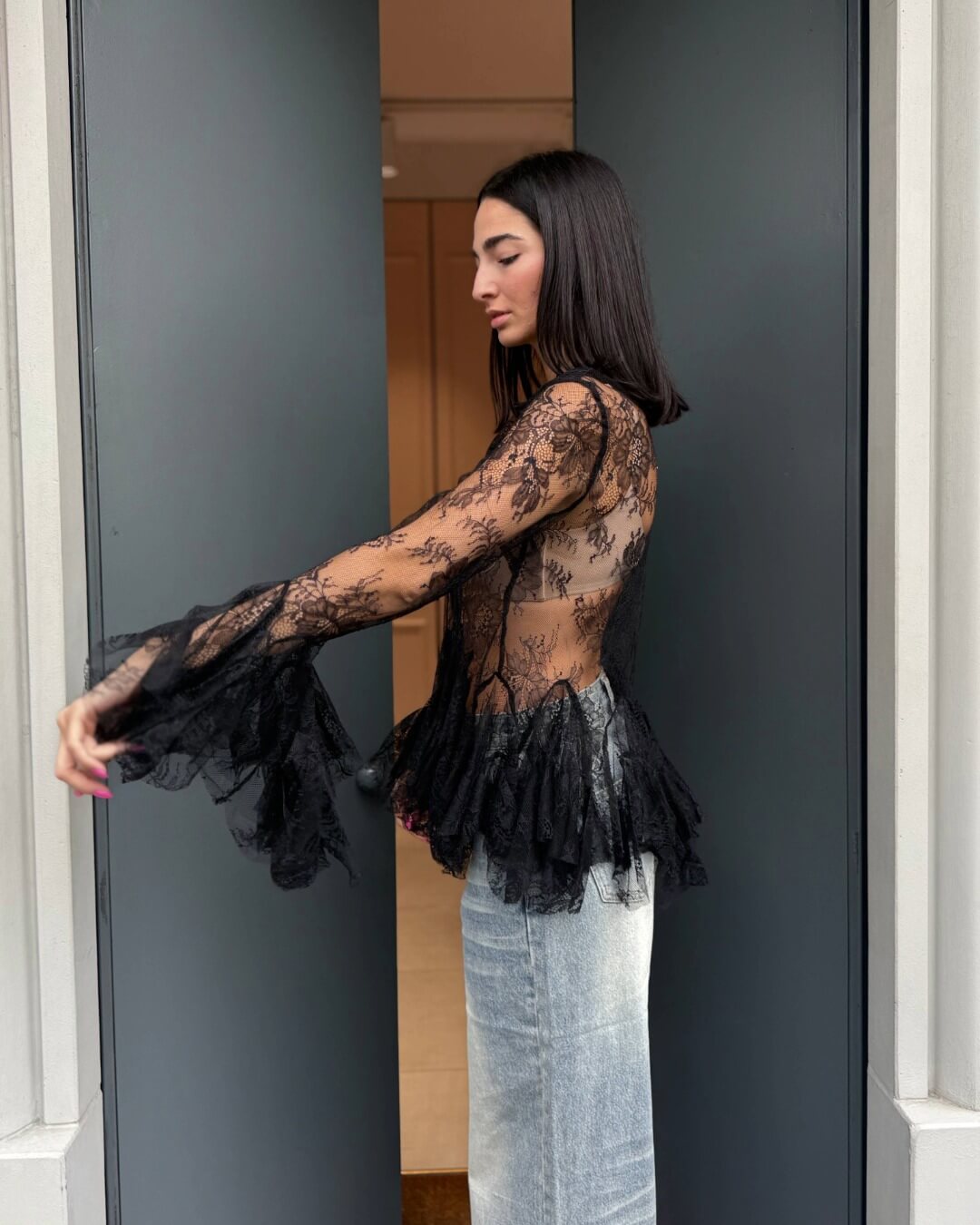 OF - Camicia Piper pizzo voulant nero