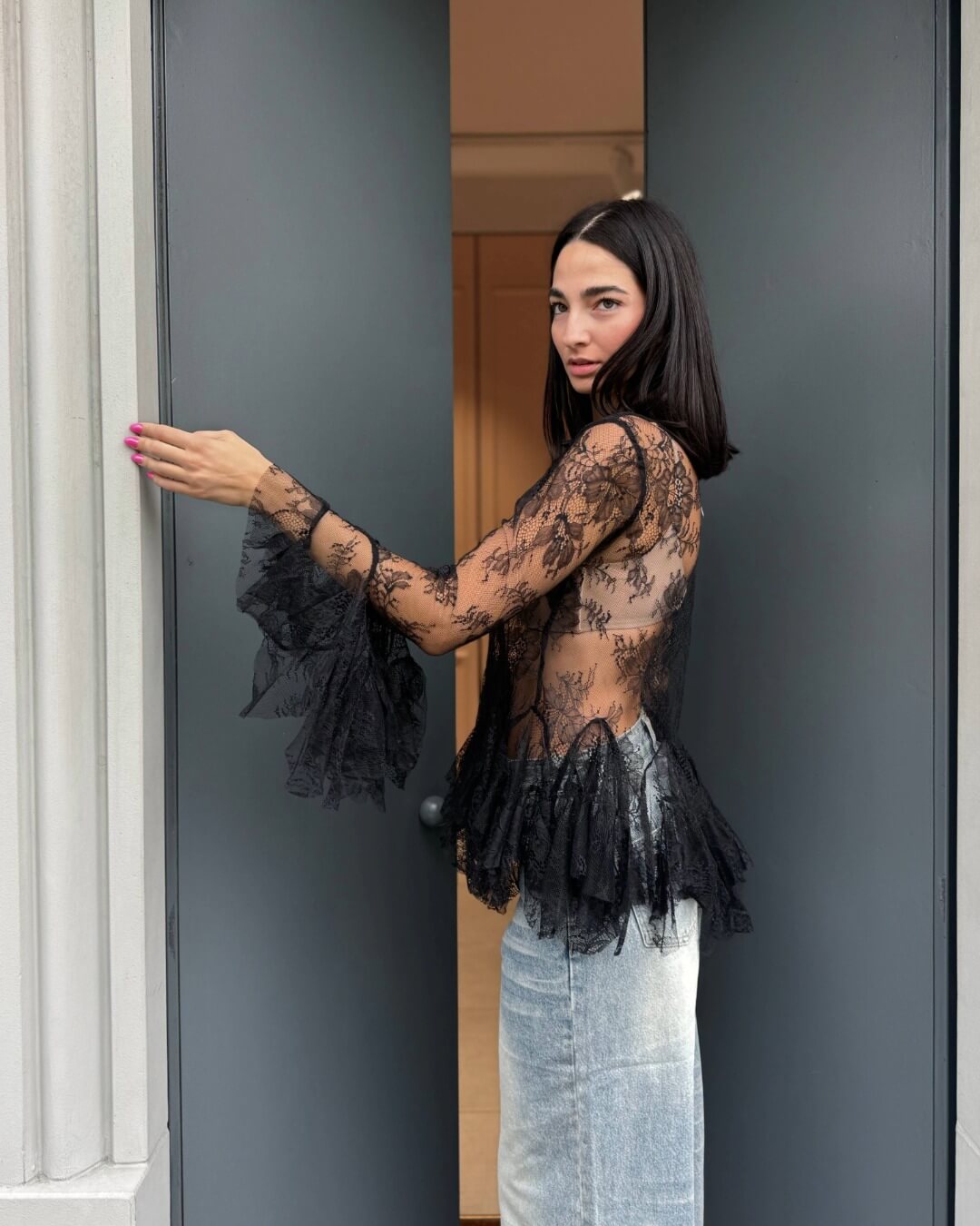 OF - Camicia Piper pizzo voulant nero