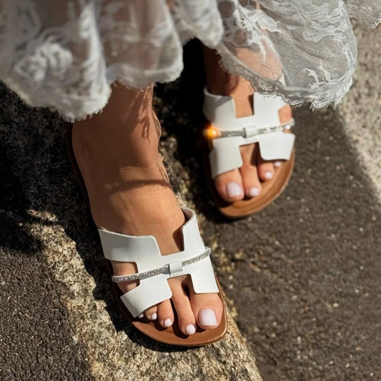 OF - Sandalo basso Hern bianco strass