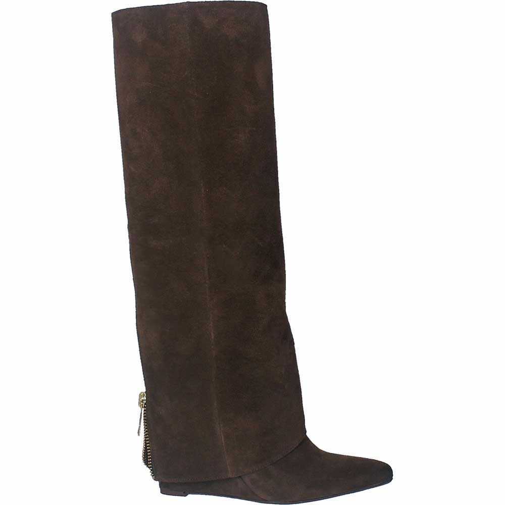 LM - Stivale Clarìn camoscio moro con cerniera oro