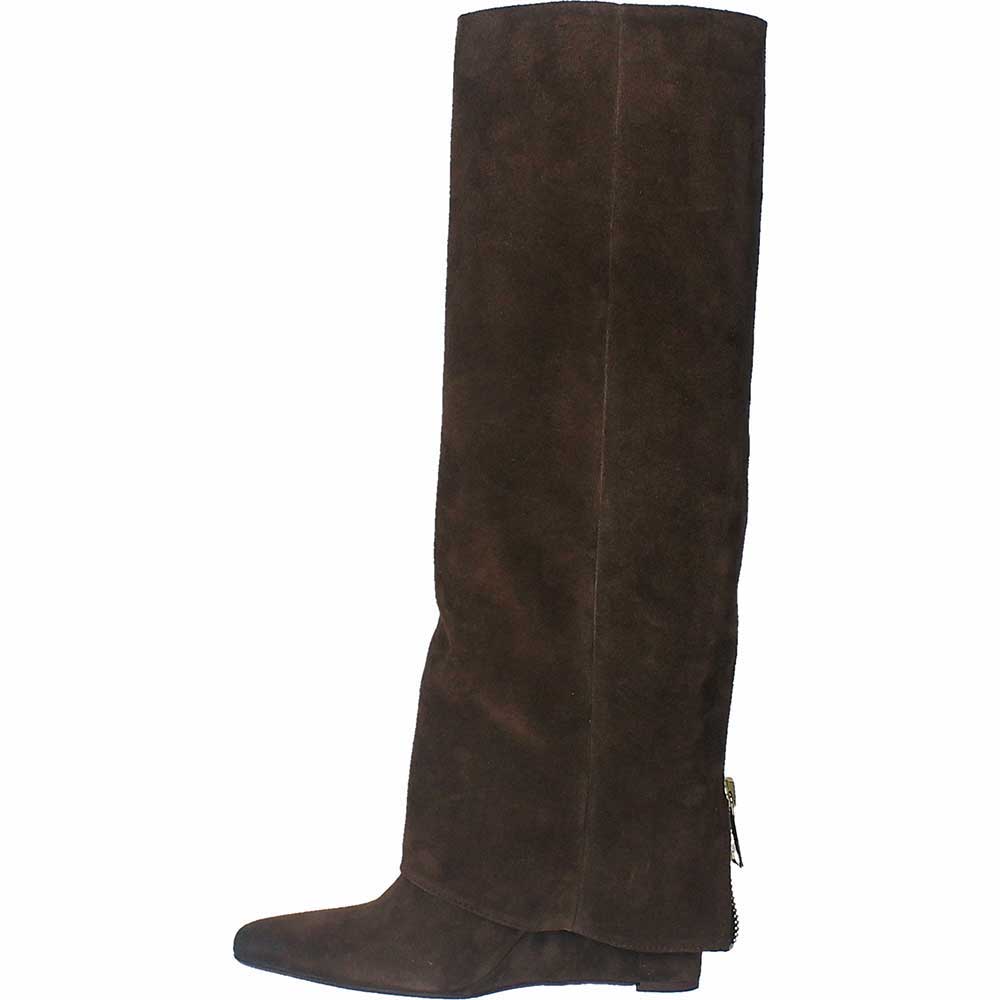 LM - Stivale Clarìn camoscio moro con cerniera oro