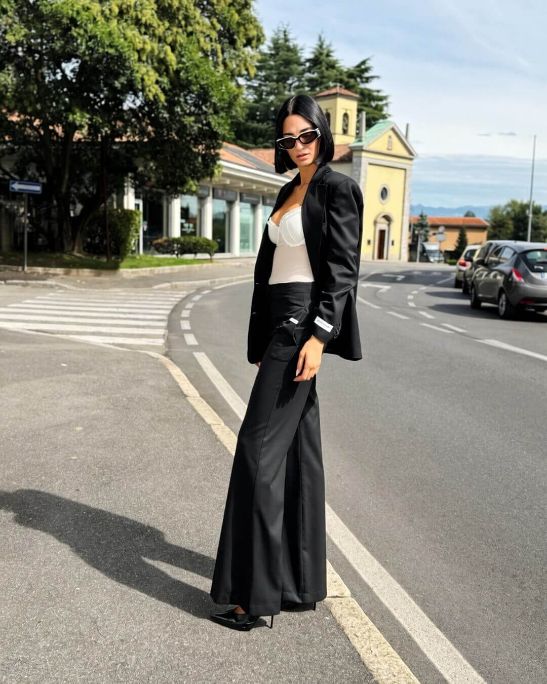 OF - Hinnominate Pantalone flare in frescolana nero