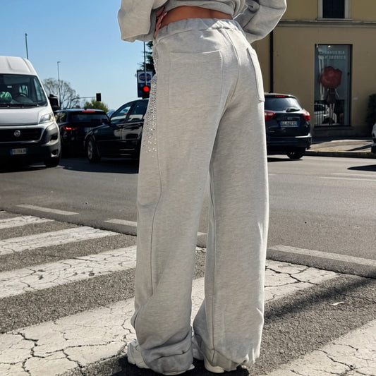 OF - ODI ET AMO Pantalone Oskar felpa grigio con strass
