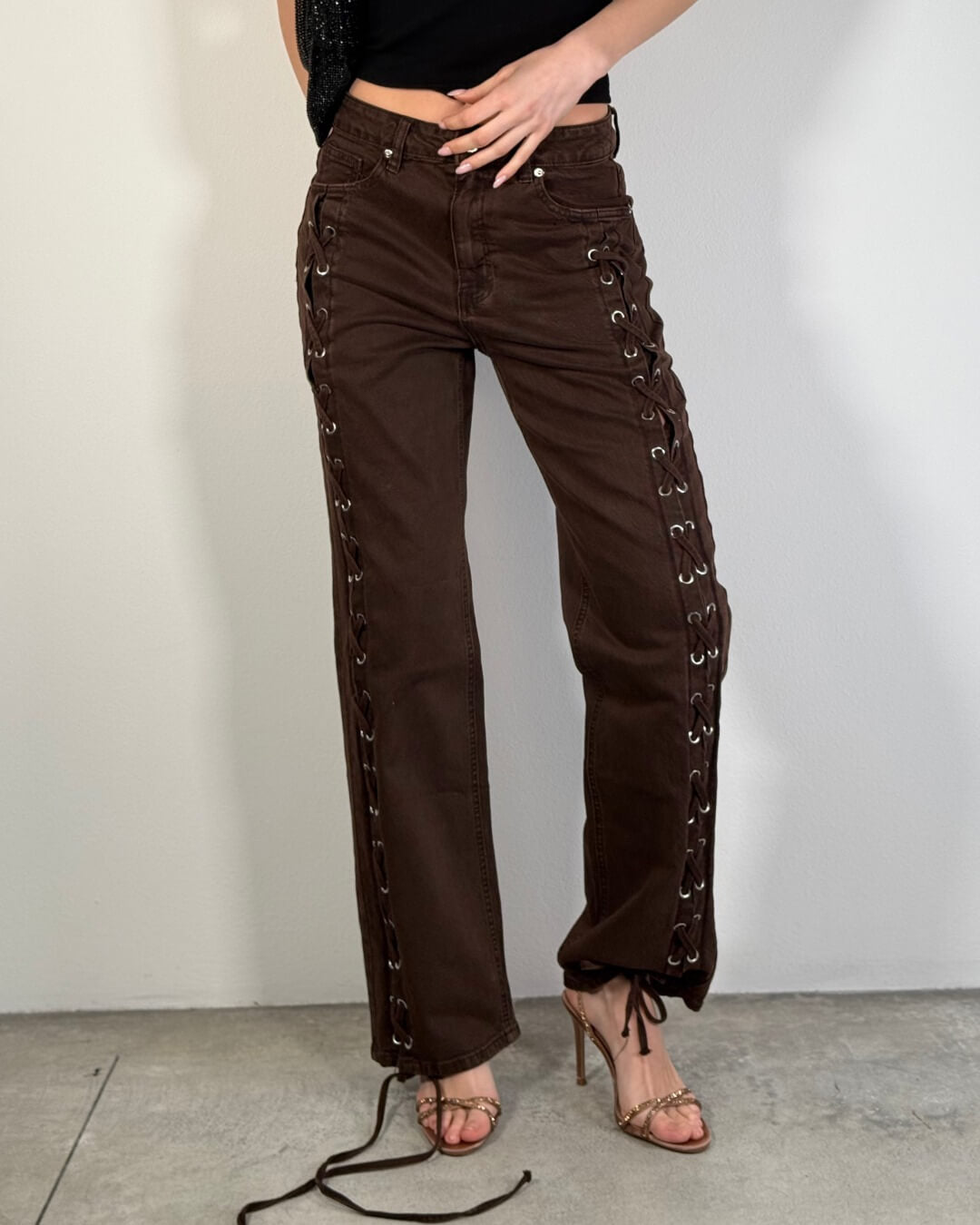 OF - Jeans Trelle intreccio marrone