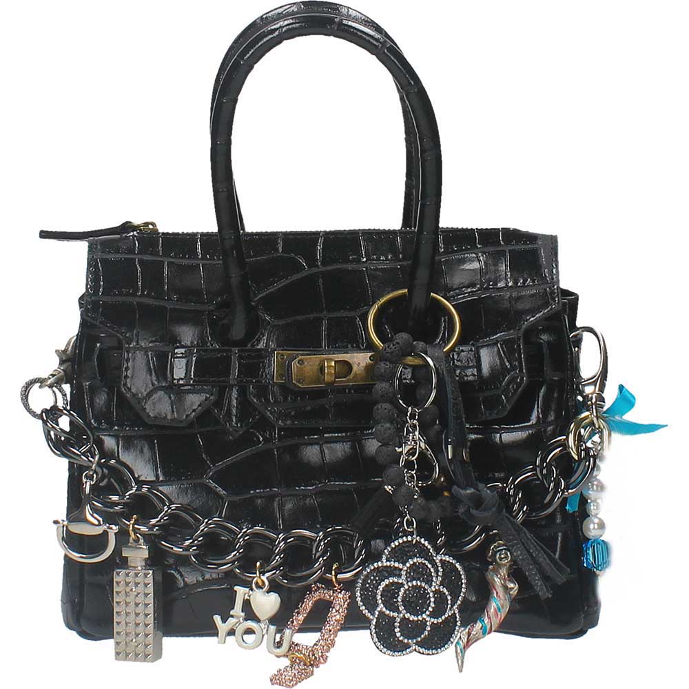 LM - MIA BAG Borsa due manici stampa cocco mini nero con catena accessori
