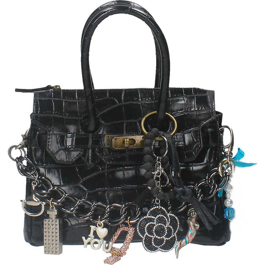 LM - MIA BAG Borsa due manici stampa cocco mini nero con catena accessori
