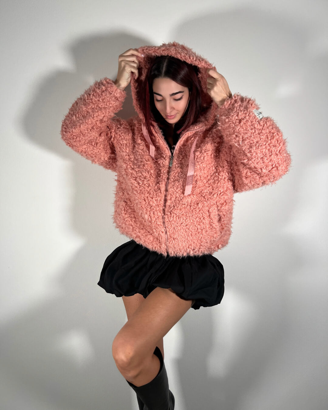 OF - Hinnominate Bomber in ecopelliccia rosa con cappuccio