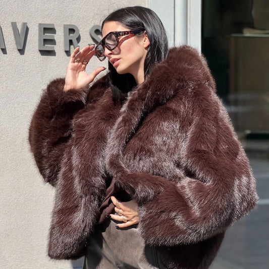 OF - Ecopelliccia Miriam con cappuccio marrone