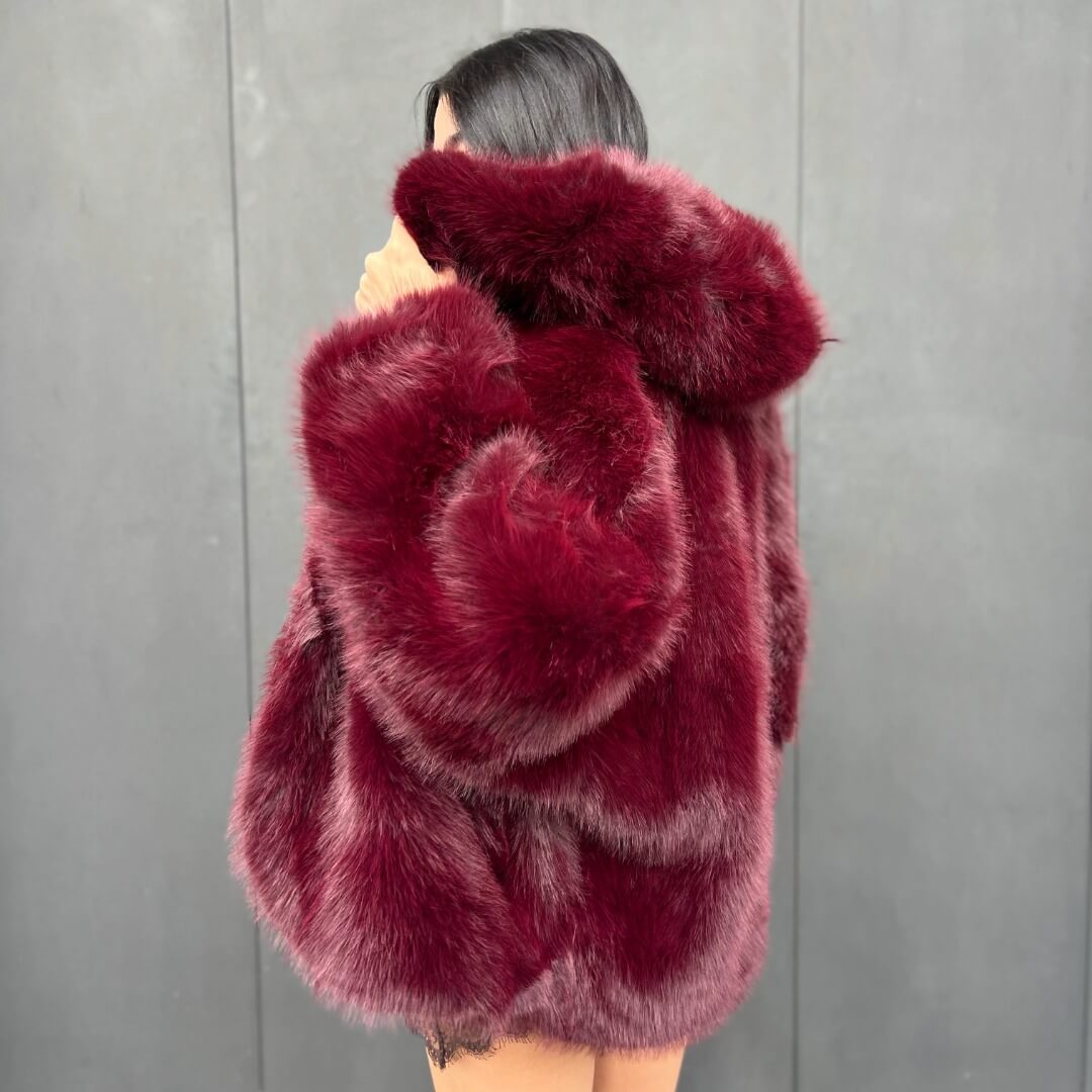 OF - Ecopelliccia Miriam bordeaux con cappuccio