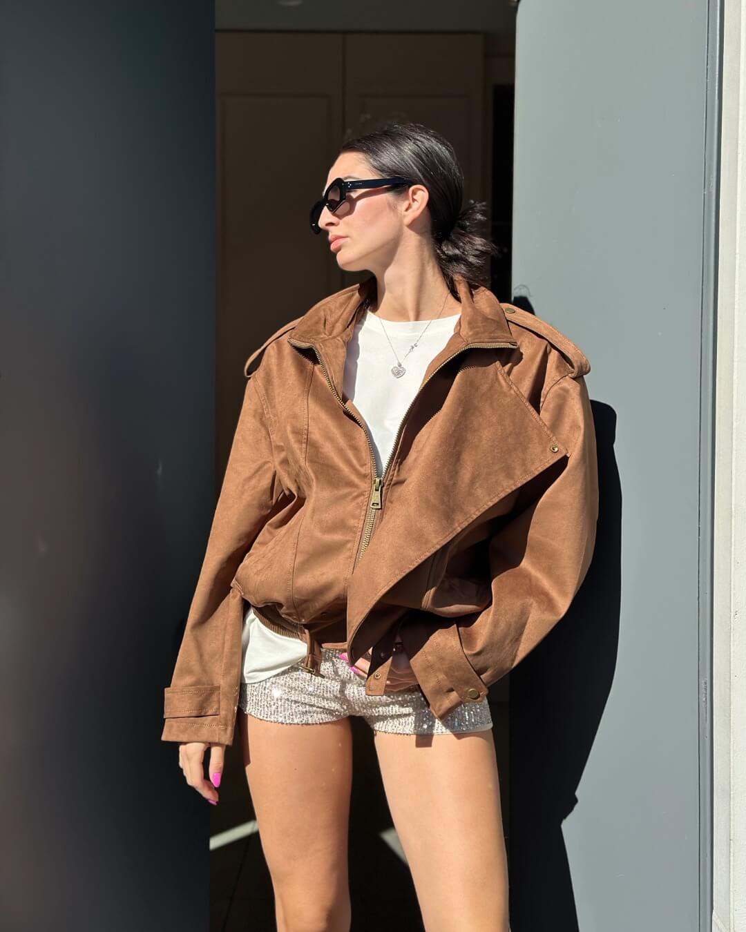 OF - Giacca Anita suede cuoio