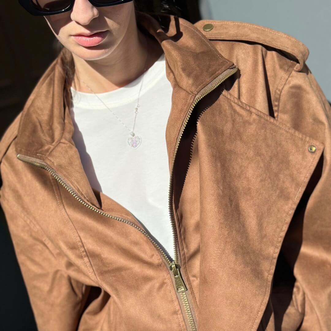 OF - Giacca Anita suede cuoio