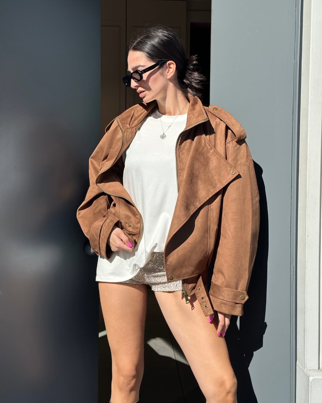 OF - Giacca Anita suede cuoio