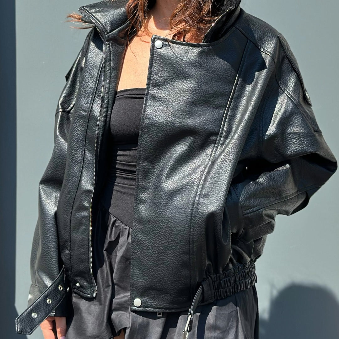 LM - Giacca Laurent aviator nero doppio colletto