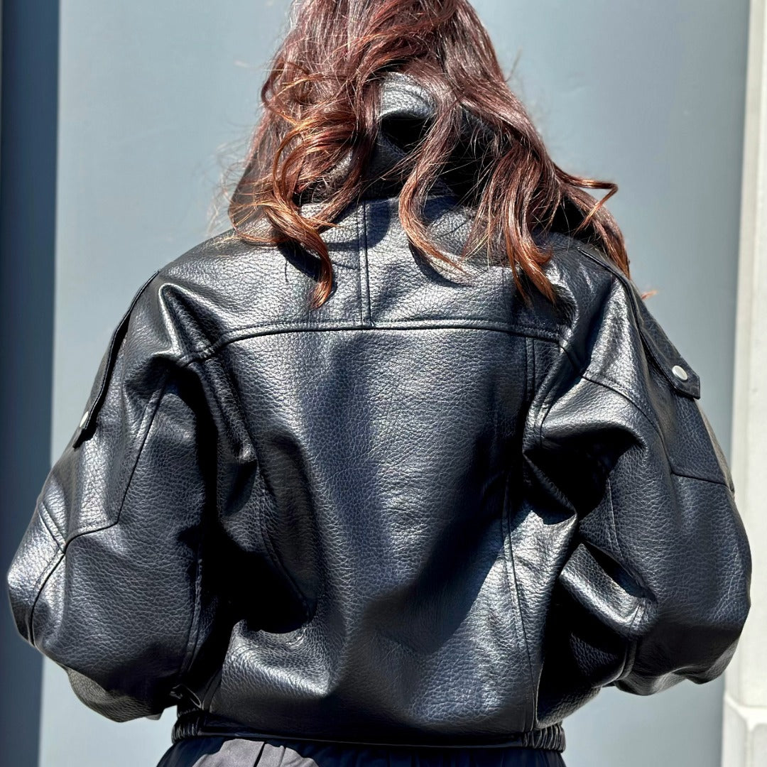 OF - Giacca Laurent aviator nero doppio colletto