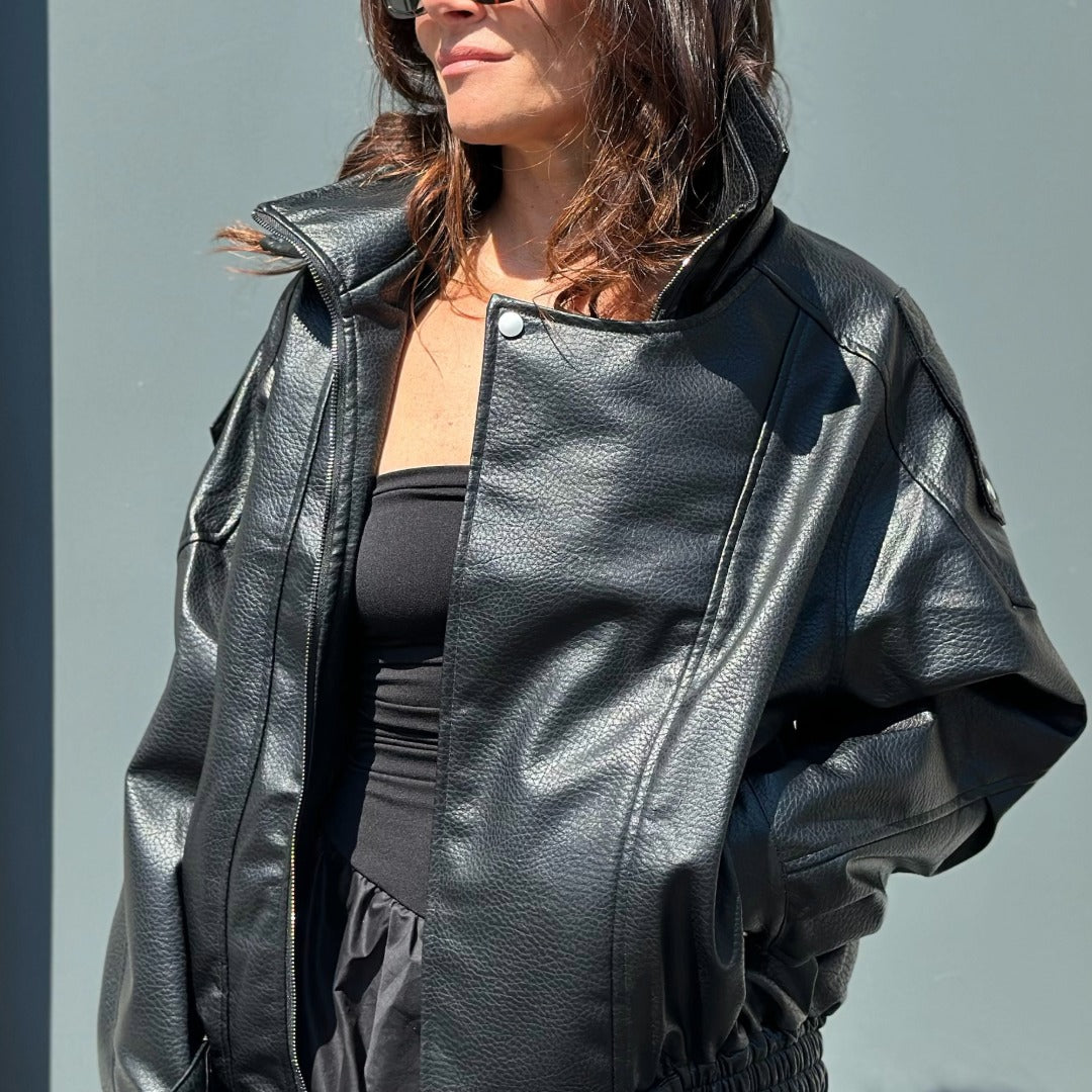 LM - Giacca Laurent aviator nero doppio colletto