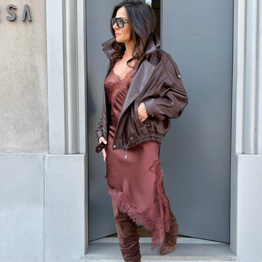 LM - Giacca Laurent aviator bordeaux doppio colletto