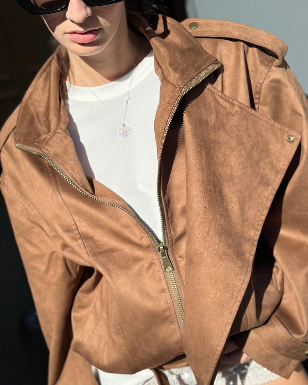 OF - Giacca Anita suede cuoio