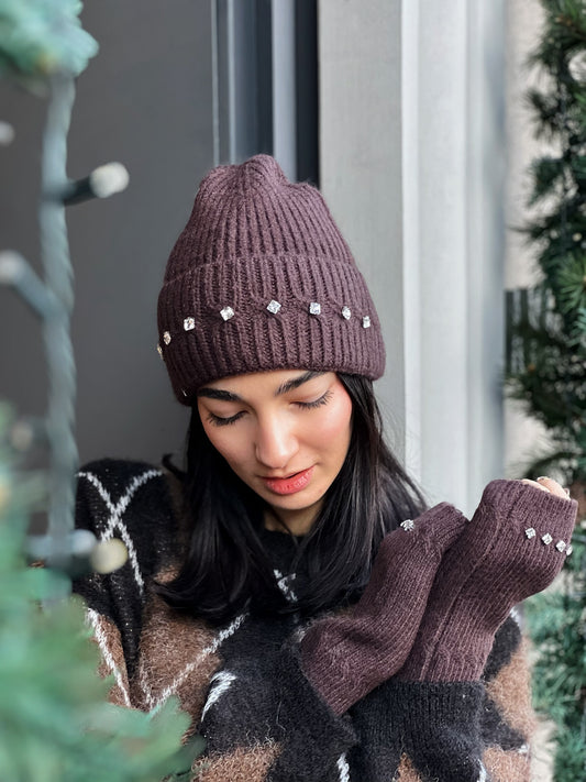 LM - Cappello Lux marrone con pietre