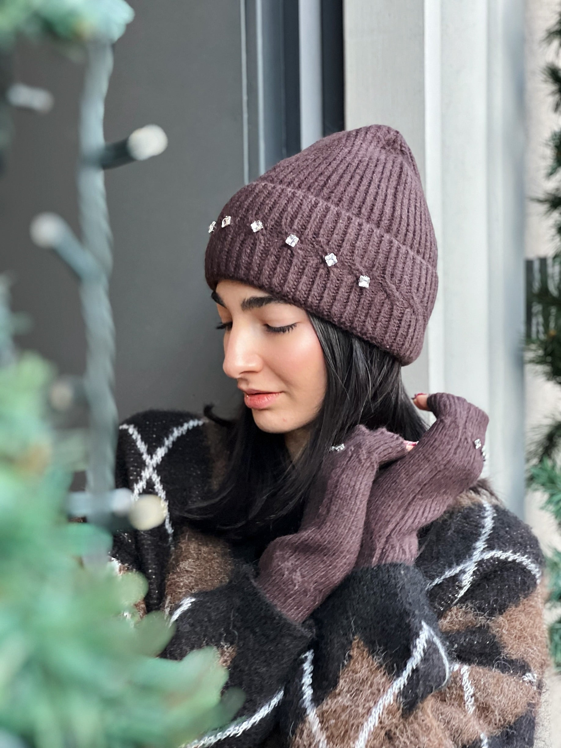 OF - Cappello Lux marrone con pietre