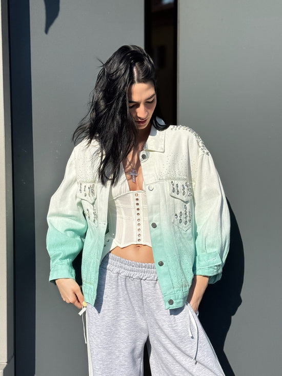 LM - Giacca Petra denim con strass e pietre