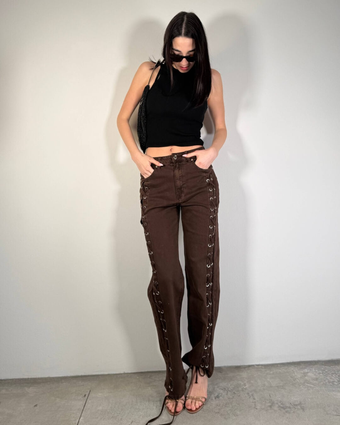 OF - Jeans Trelle intreccio marrone