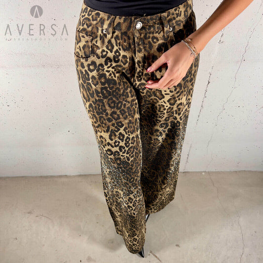 OF - Jeans Baratie animalier con strass