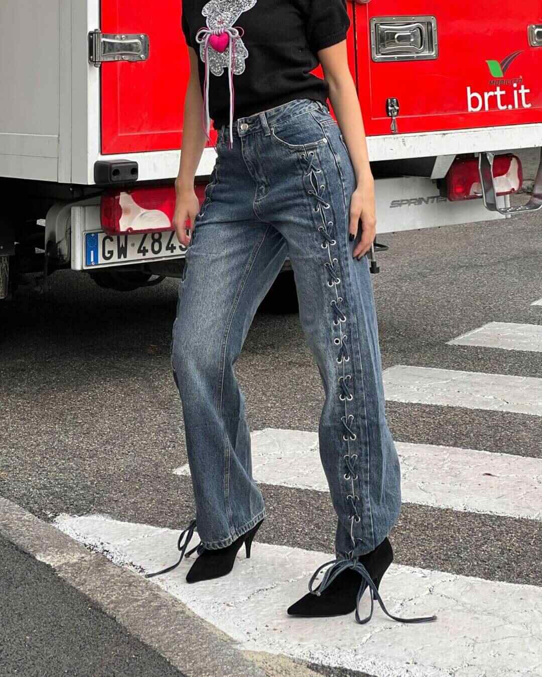 OF - Jeans Trelle blue intreccio lacci