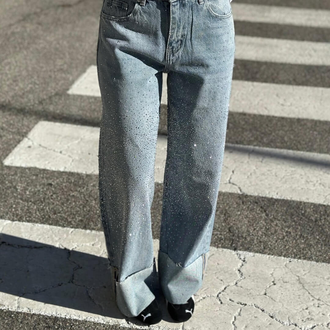 OF - Jeans Heng light blu con risvolto