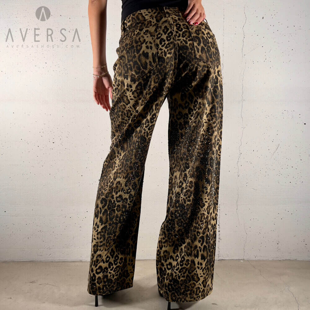 OF - Jeans Baratie animalier con strass