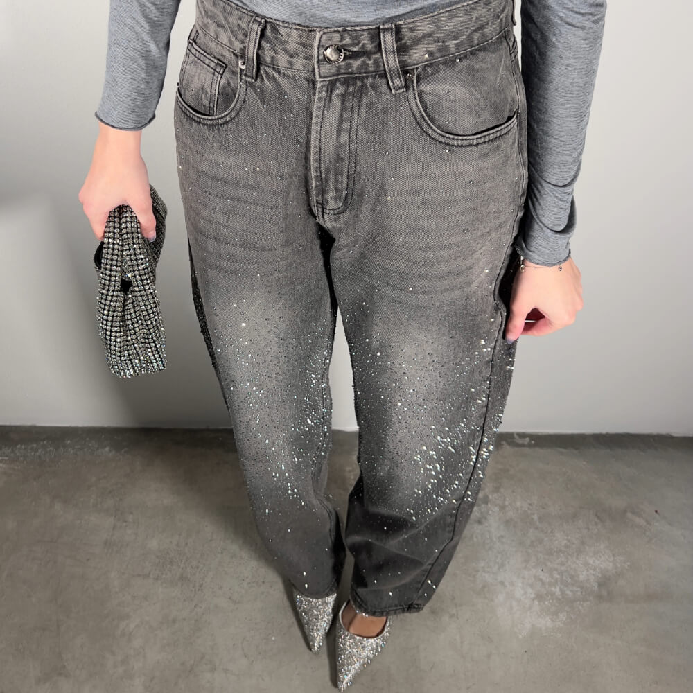 OF - Jeans Majestik grigio con strass