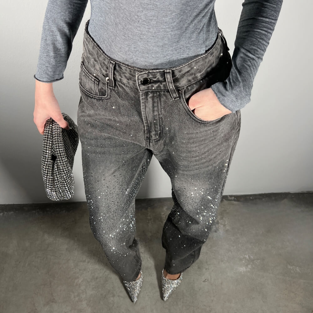 OF - Jeans Majestik grigio con strass