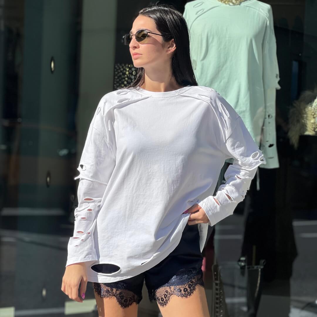 LM - Maglia Devon bianco con rotture