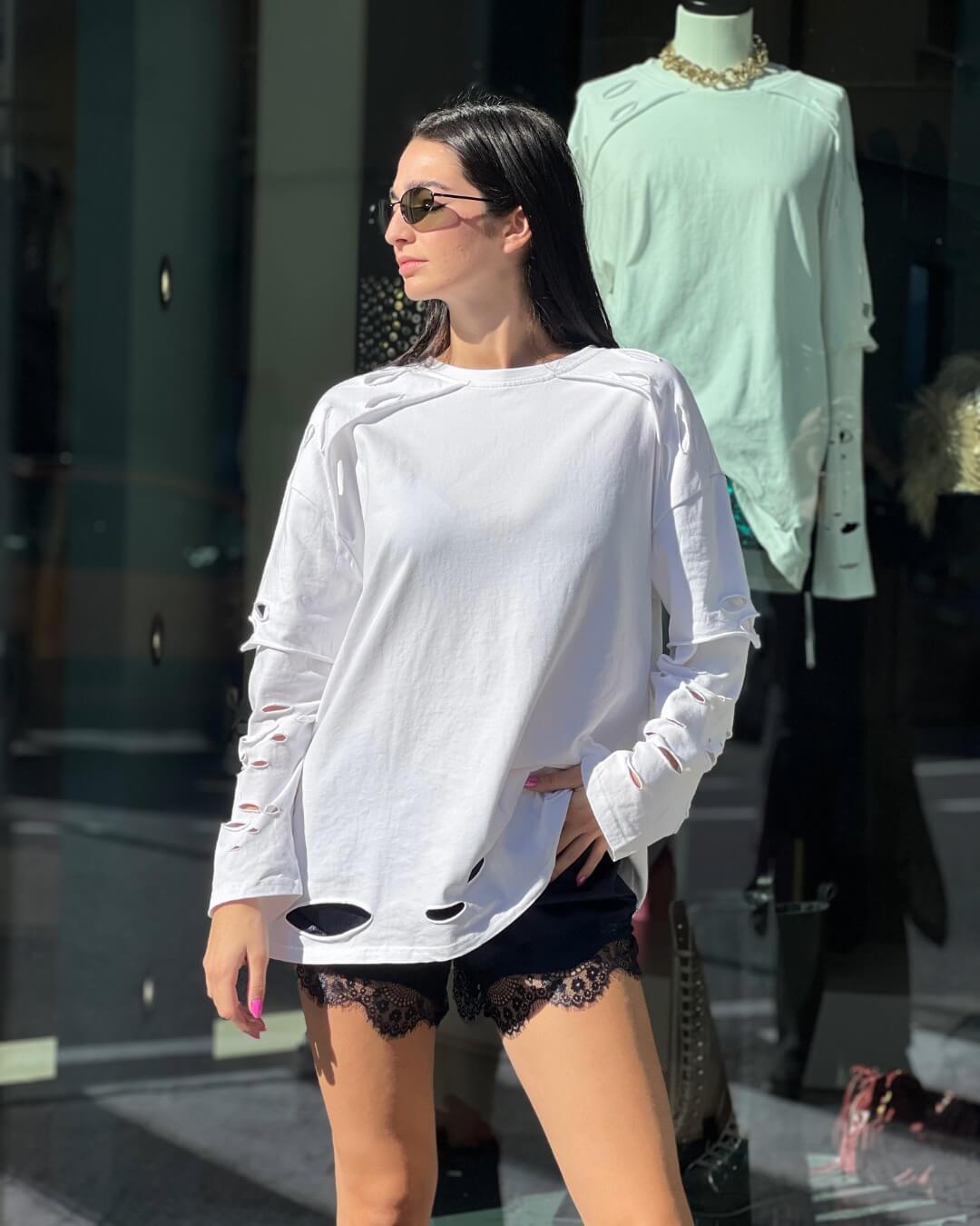 OF - Maglia Devon bianco con rotture