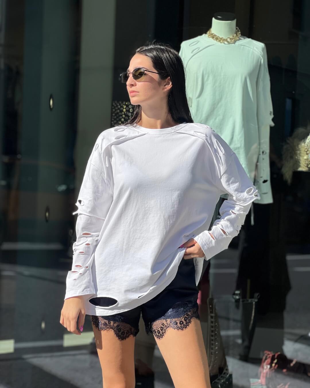 OF - Maglia Devon bianco con rotture