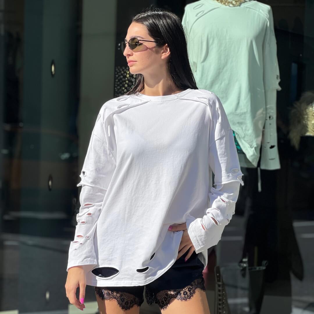 OF - Maglia Devon bianco con rotture