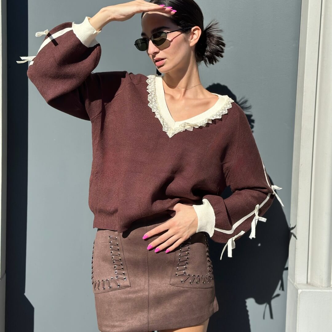 LM - Maglione Dana marrone con fiocchi