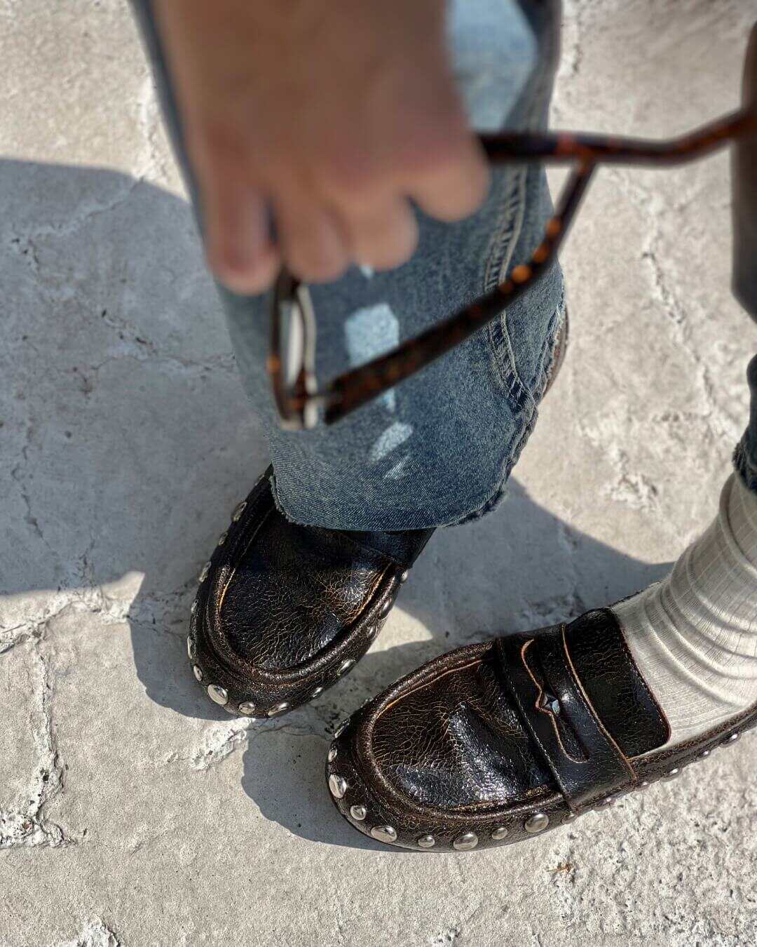 OF - Mocassino Marissa testa di moro con borchie argento