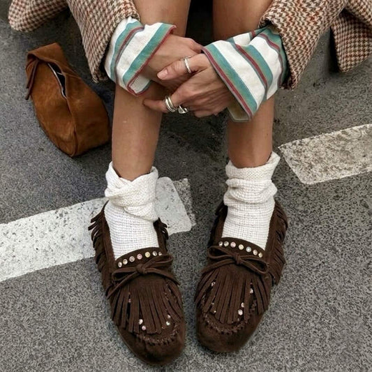 OF - Mocassino Millie camoscio testa di moro con borchie strass