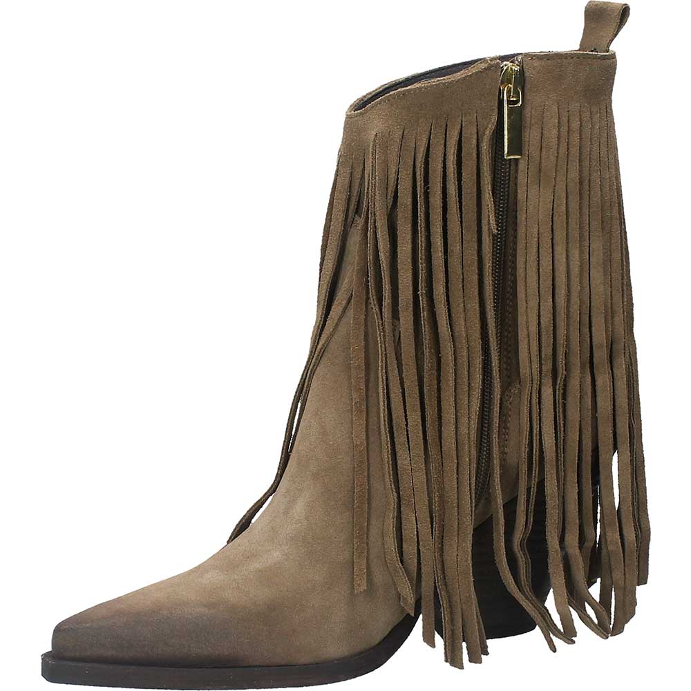 LM - Texano Alicia camoscio taupe con frange