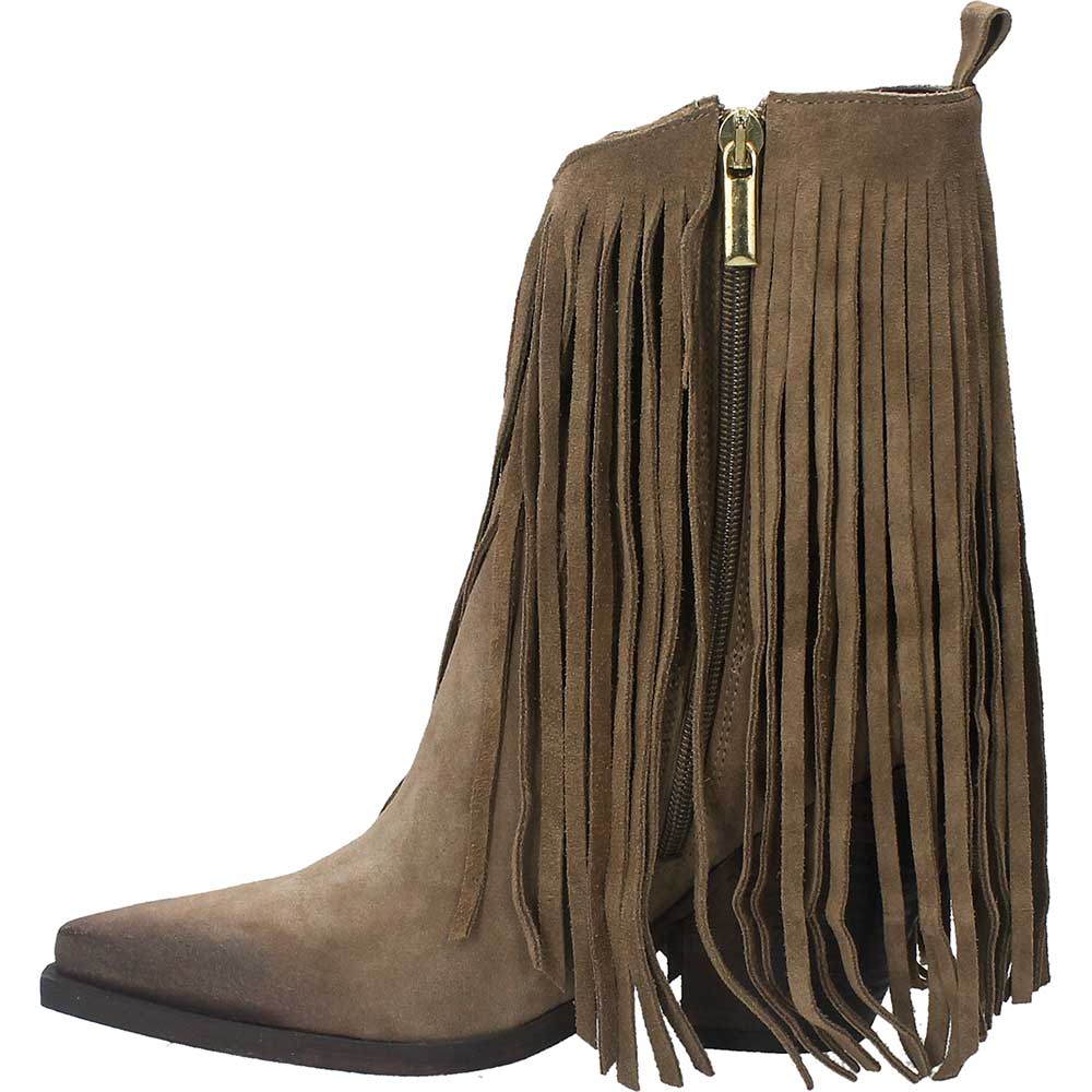 LM - Texano Alicia camoscio taupe con frange