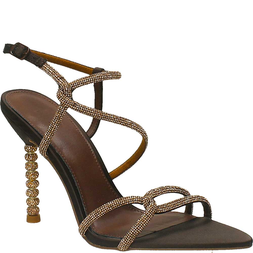 LM - Tacco Jovan satin brown con strass
