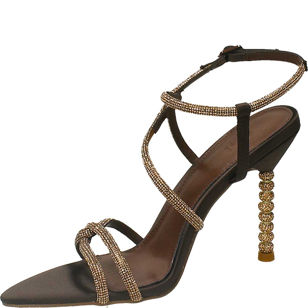 LM - Tacco Jovan satin brown con strass