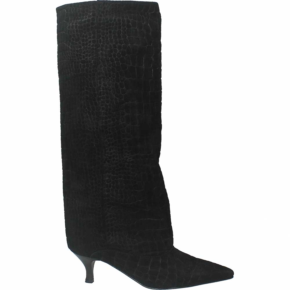 LM - Stivale Croco camoscio nero