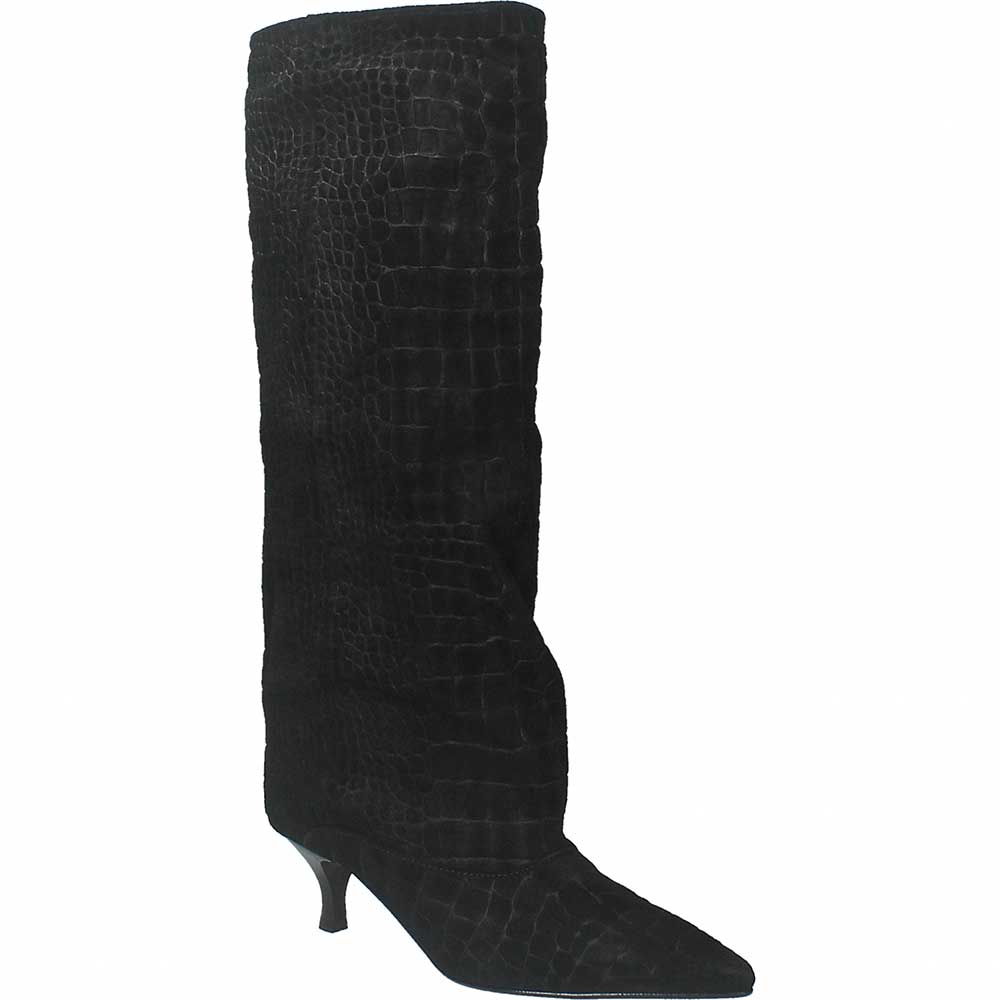 LM - Stivale Croco camoscio nero