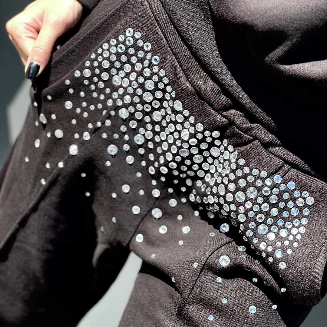 OF - ODI ET AMO Pantalone Moana nero con strass