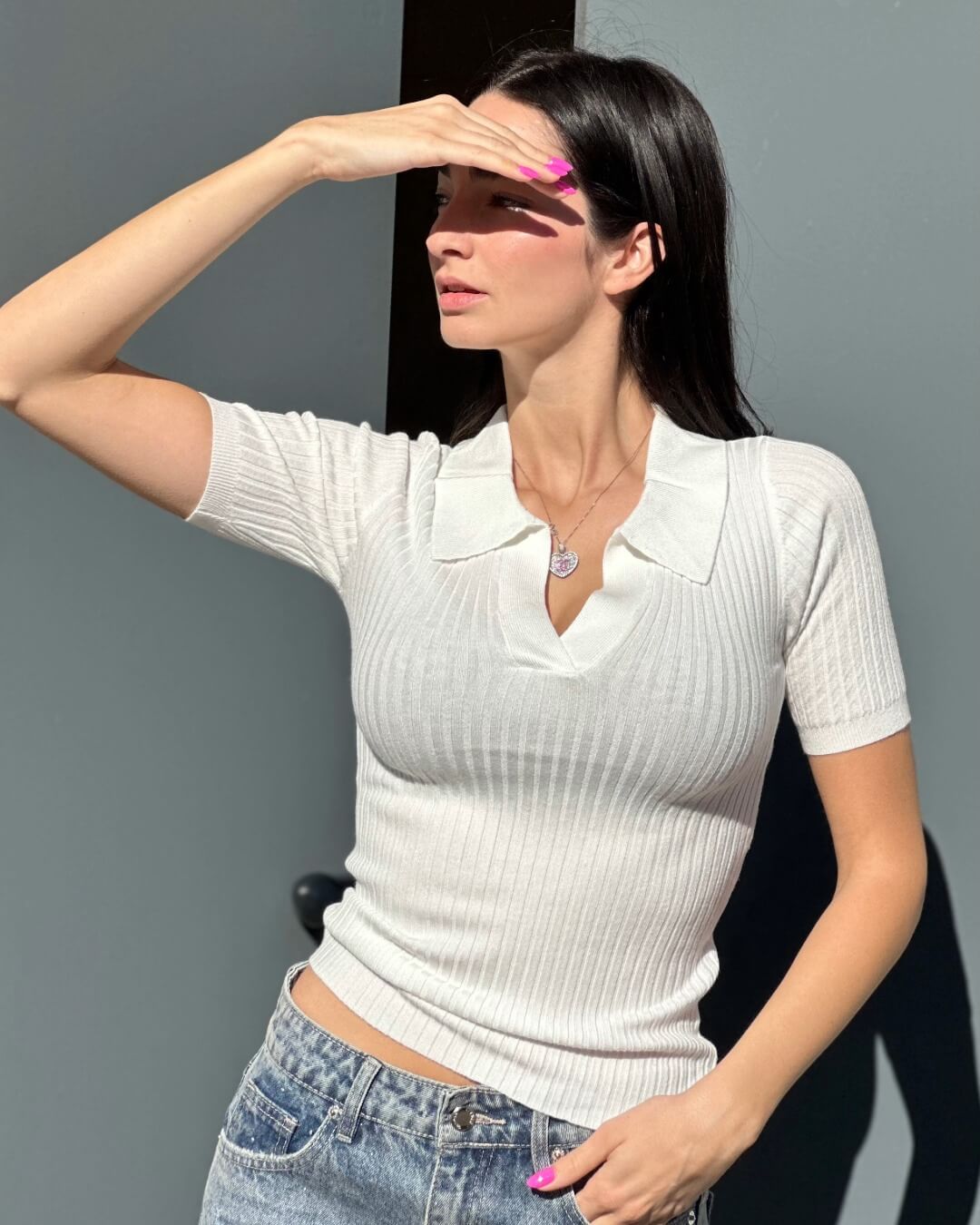 OF - Polo Claymore bianco a costine