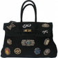 LM - MIA BAG Borsa due manici pietre strass camoscio nero